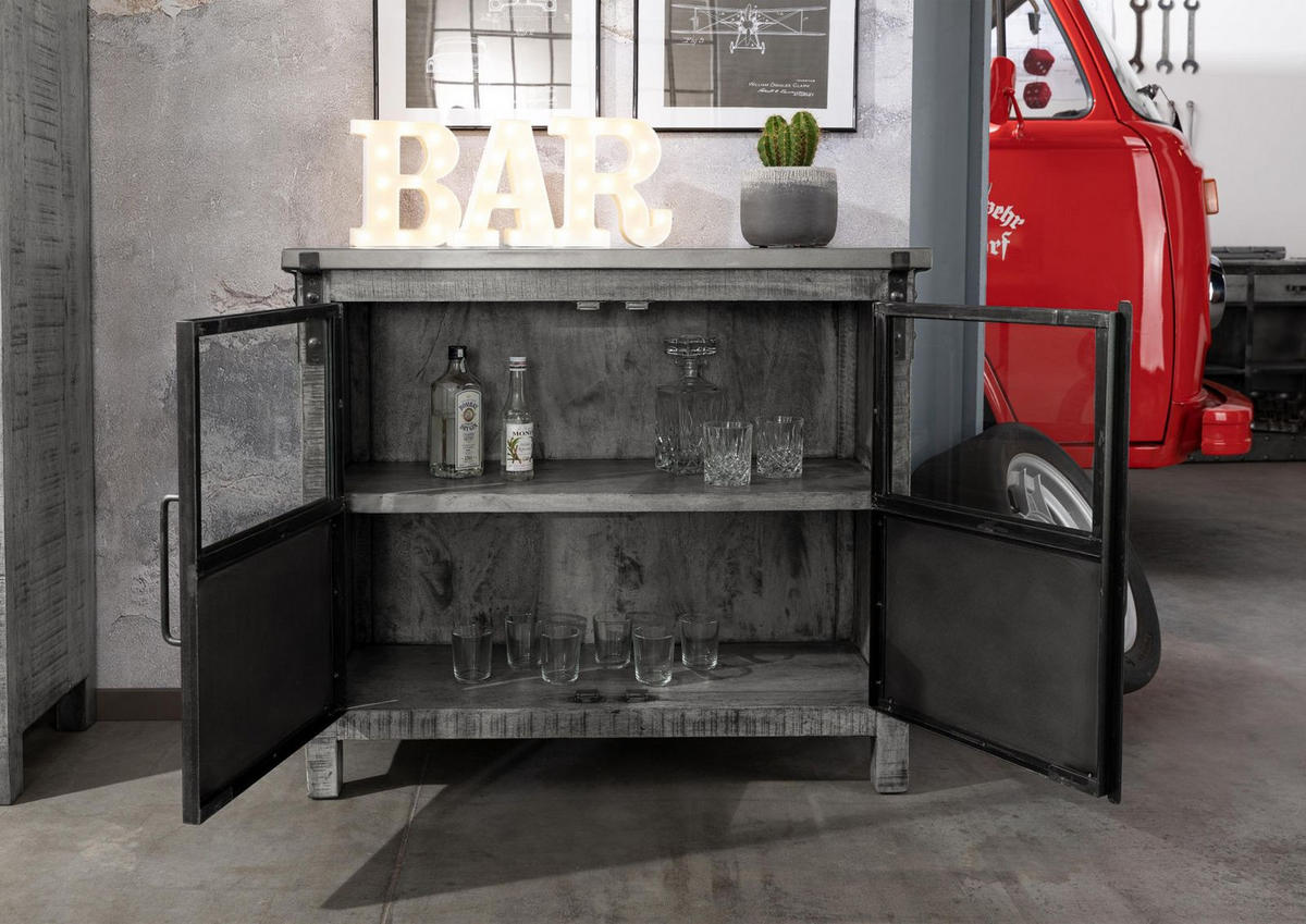 SIDEBOARD Mango 100x40x90 grau lackiert HEAVY INDUSTRY #127 - Grau, Holz (100/90/40cm) - Massivmoebel24