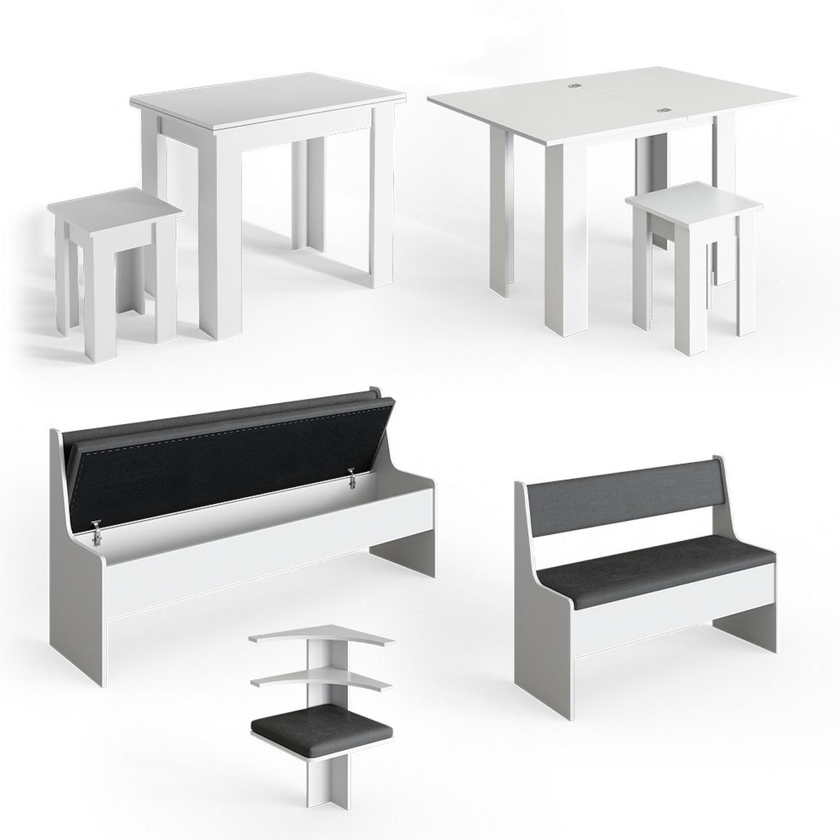 ECKBANKGRUPPE Roman Weiß 210 x 41.5 cm mit Tisch - Anthrazit/Weiß, Holzwerkstoff (210/80/150cm) - Vicco