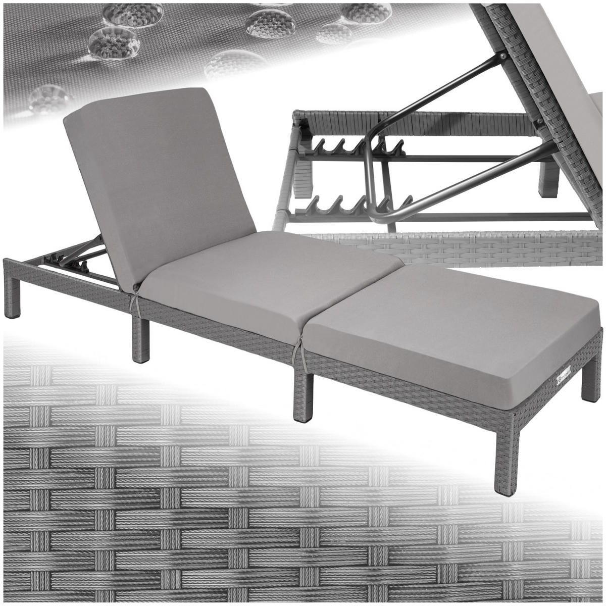 RATTAN-SONNENLIEGE Sofia,196 x 66 x 27 cm,grau - Grau, Kunststoff (66/27/196cm) - tectake