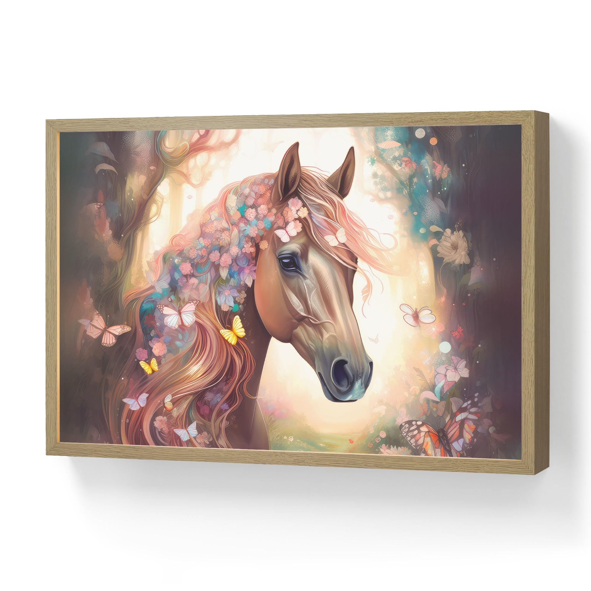 OnlyWow NÁSTĚNNÁ LAMPA S AKUMULÁTOREM Kůň - Příroda - Květiny - Motýli - Les 60x40 cm