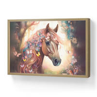 NÁSTĚNNÁ LAMPA S AKUMULÁTOREM Kůň - Příroda - Květiny - Motýli - Les 60x40 cm - tmavě hnědá, kompozitní dřevo (60/40/8cm) - OnlyWow