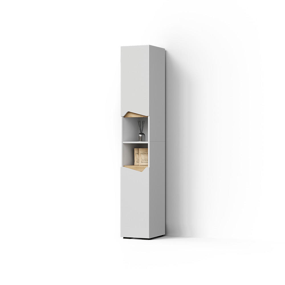 BADSCHRANK Timavo Weiß 30 x 180 cm mit Türen, und offenen Fächern - Weiß/Eiche Artisan, Holzwerkstoff (30/180/35cm) - Livinity®