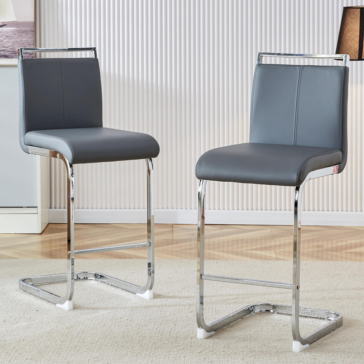 BARHOCKER 2er-Set Dunkelgrau mit PU-Bezug und Metallgestell - Dunkelgrau, Metall (46.5/96.5/38.9cm) - MIVRAY