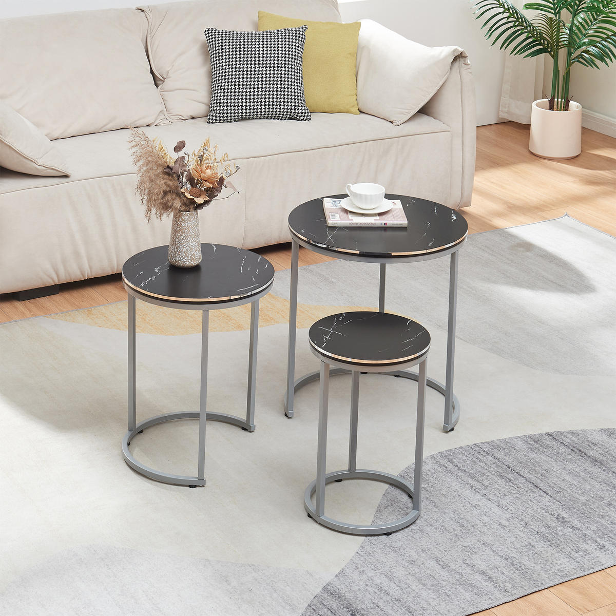 SATZTISCH Bornholm 50/50/55 - Schwarz, Holzwerkstoff (50/50/55cm) - [en.casa]