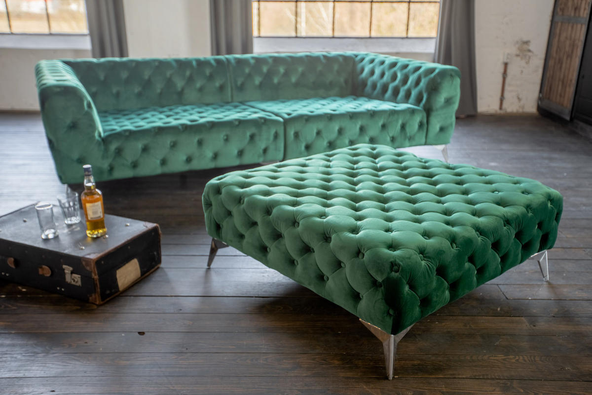 HOCKER NARLA Grün Velvet - Silberfarben/Grün, Textil (110/44/110cm) - KAWOLA