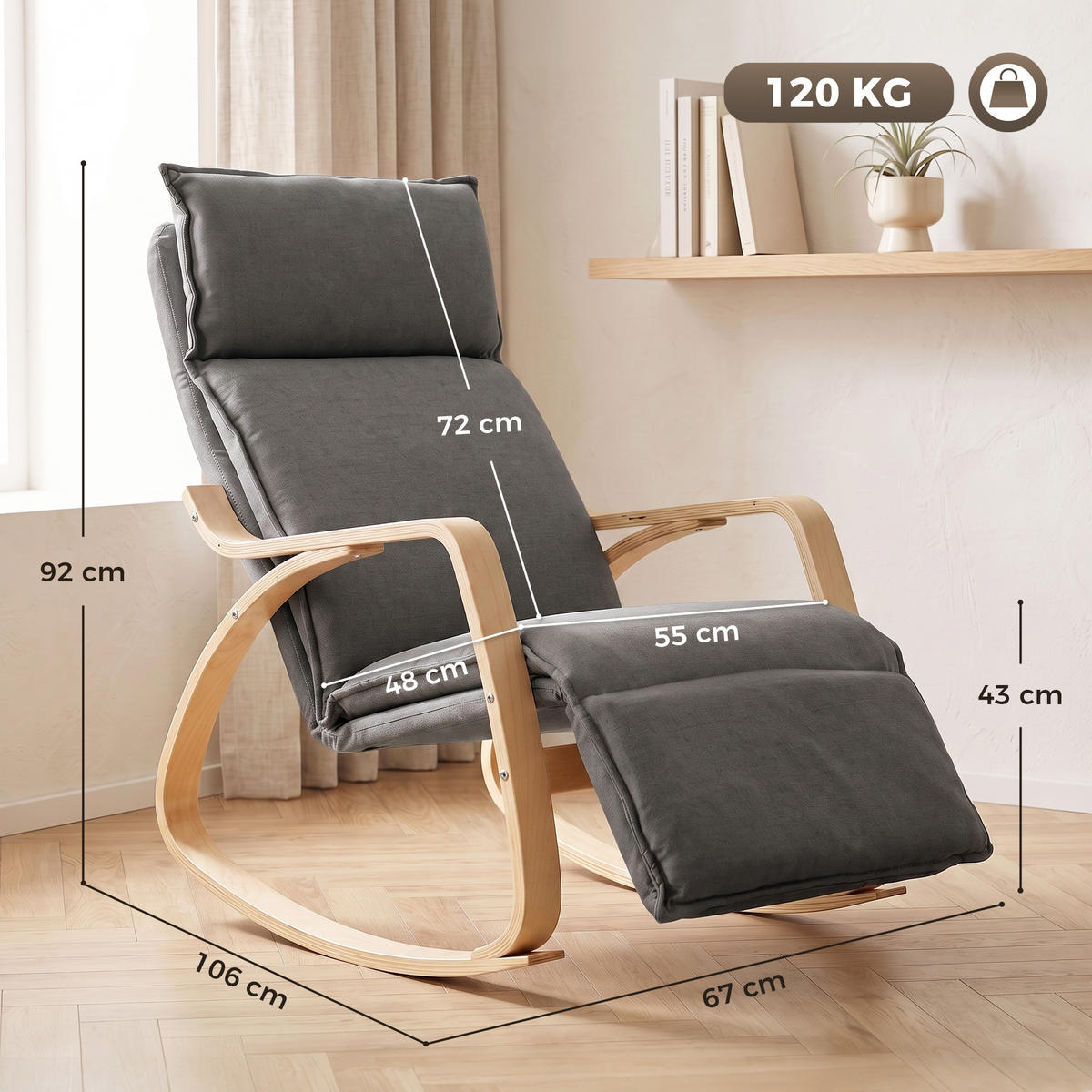 GUNGSTOL i polyester, mörkgrå - Cremefärgad/Svart, Björkträ/Träbaserade material (67/92/106cm) - HOMCOM