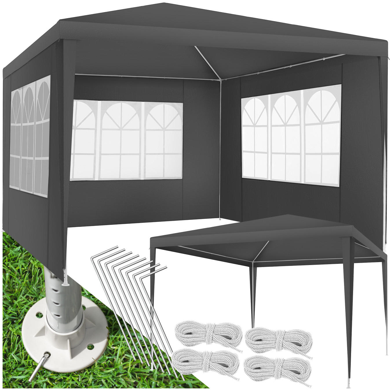 PAVILLON Baraban,inklusive Spannseile und Heringe,grau - Grau, Kunststoff (300/250/300cm) - tectake