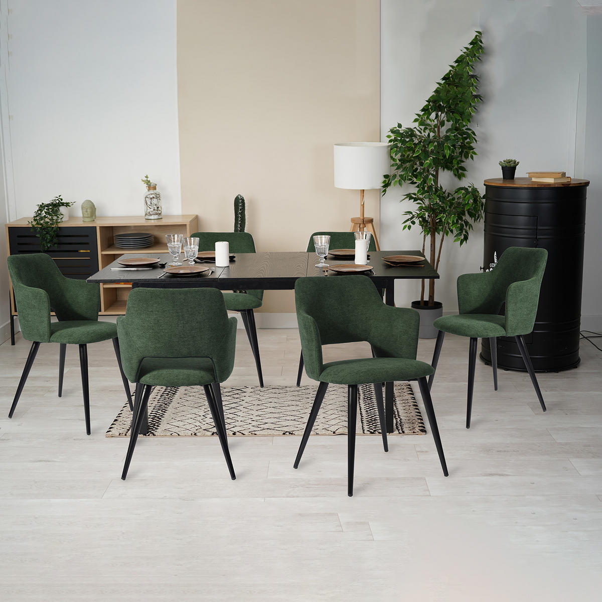 ESSGRUPPE mit 1 Tisch und 6 Stühlen in Grün - Multicolor, Textil (46/81/45cm) - Meubles Cosy