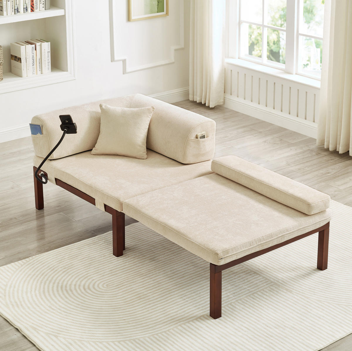 SCHLAFSOFA mit ausziehbarer Einzelliege und klappbarer Funktion, platzsparendes Design, Beige - Beige, Textil (176/64/81cm) - Redom