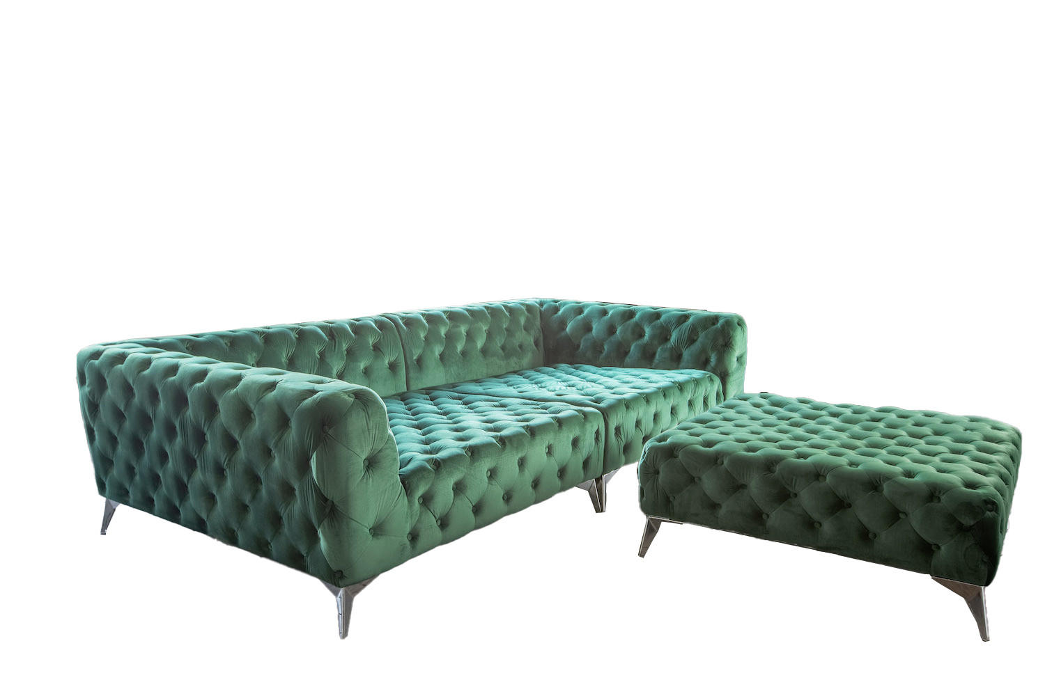 BIG SOFA MIT POLSTERHOCKER NARLA Dunkelgrün Velvet - Dunkelgrün, Textil (280/70/140cm) - KAWOLA