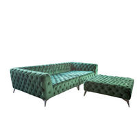 BIG SOFA MIT POLSTERHOCKER NARLA Dunkelgrün Velvet - Dunkelgrün, Textil (280/70/140cm) - KAWOLA