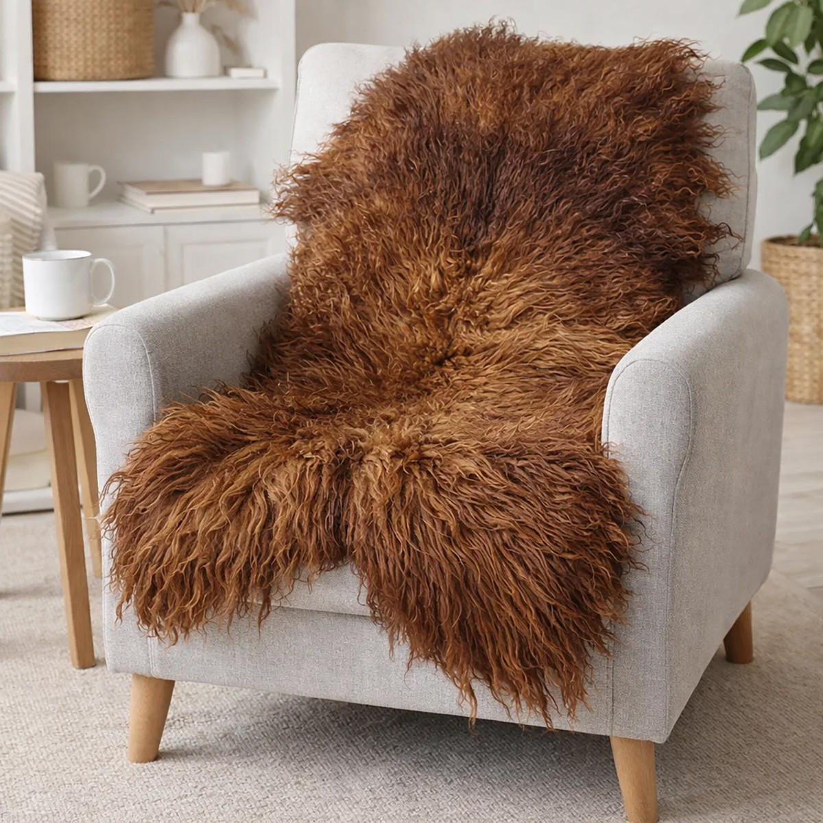 LAMMFELL Island Langhaar natur lockig weich Premium Ginger ca. 105 cm - Rotbraun, Fell (55/105cm) - Provellus