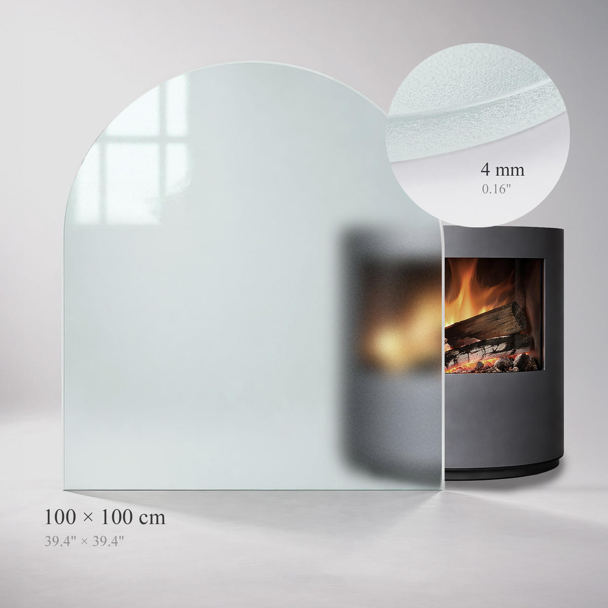 SKLENĚNÁ PODLOŽKA pod kamna 100x100 cm – mléčné sklo - průhledná, sklo (100/100/0.4cm) - TULUP