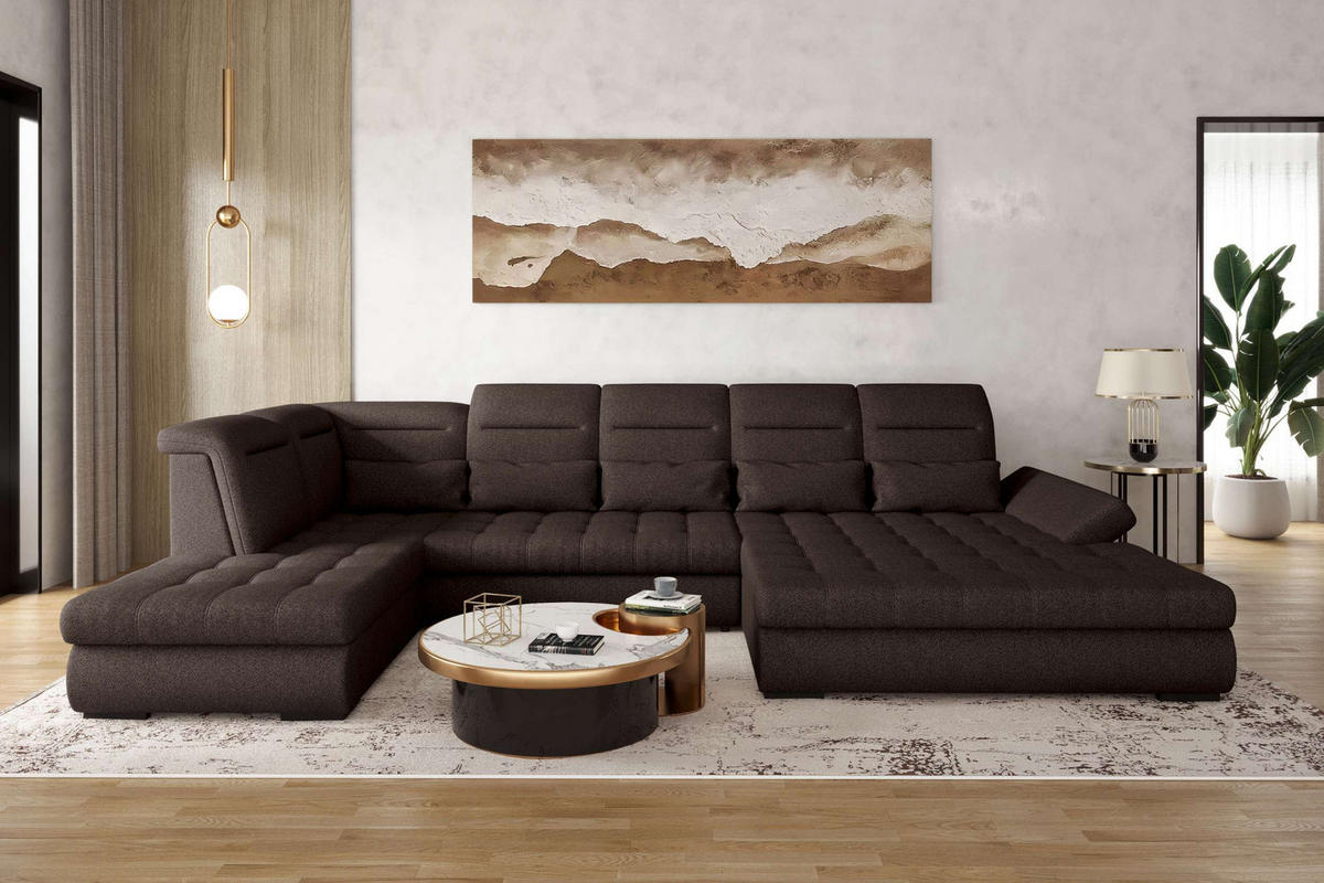 WOHNLANDSCHAFT Toscana Velours inkl. Schlaffunktion - Braun, Textil (358/87/208cm) - 99rooms