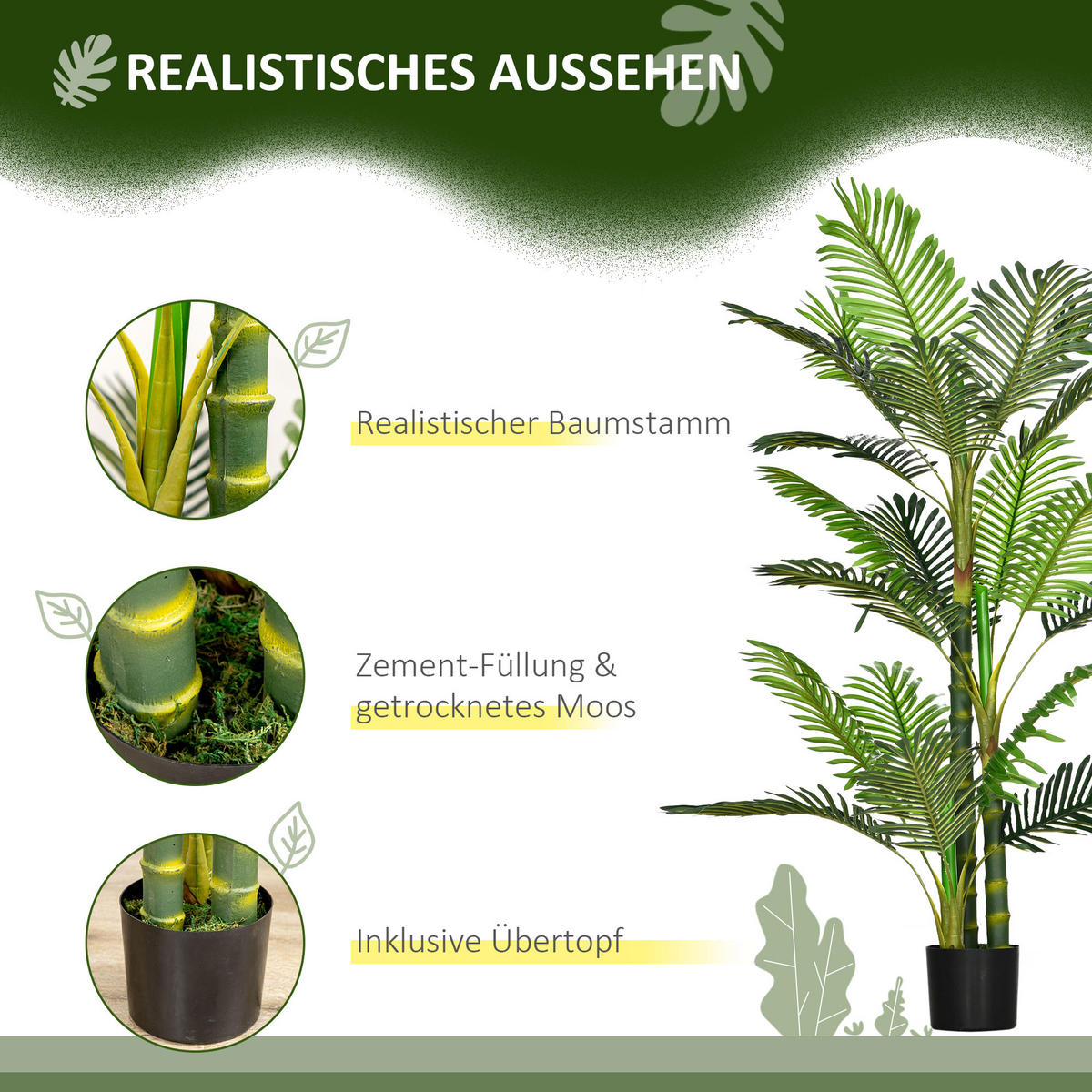 KÜNSTLICHE Pflanzen, PEVA, PE, PP, Grün - Grün, Kunststoff (150cm) - HOMCOM