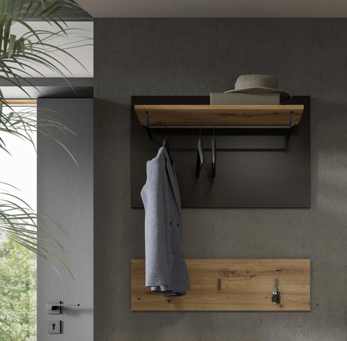 GARDEROBENPANEEL Canu Garderobe in Basalt grau Nb. und Artisan Nb. B/H/T: 80x73x27 cm - Dunkelgrau, Holzwerkstoff (80/73/27cm)