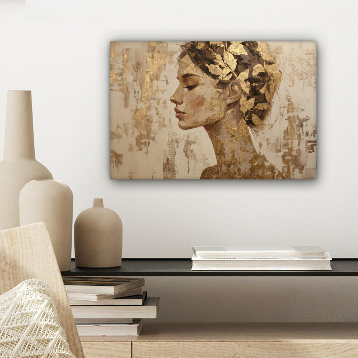 LEINWANDBILD Frau - Gold - Abstrakt - Textur Deko Schlafzimmer 30x20 cm - Goldfarben, Textil (30/20cm) - MuchoWow