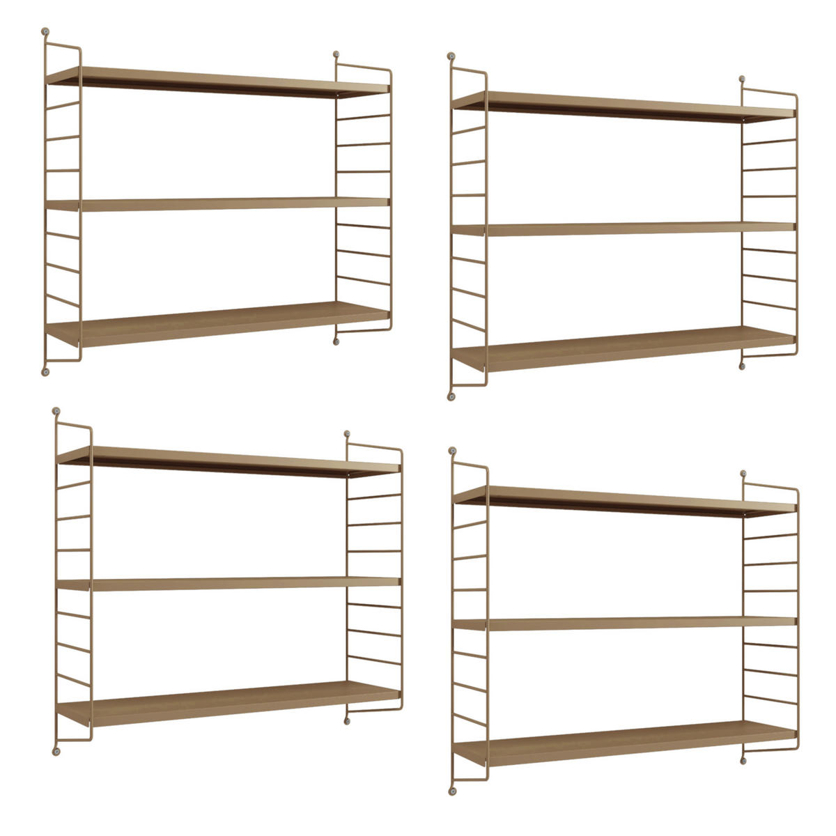 SADA NÁSTĚNNÝCH POLIČEK 4 KS Strängnäs - světle hnědá, kov (60/50/15cm) - [en.casa]