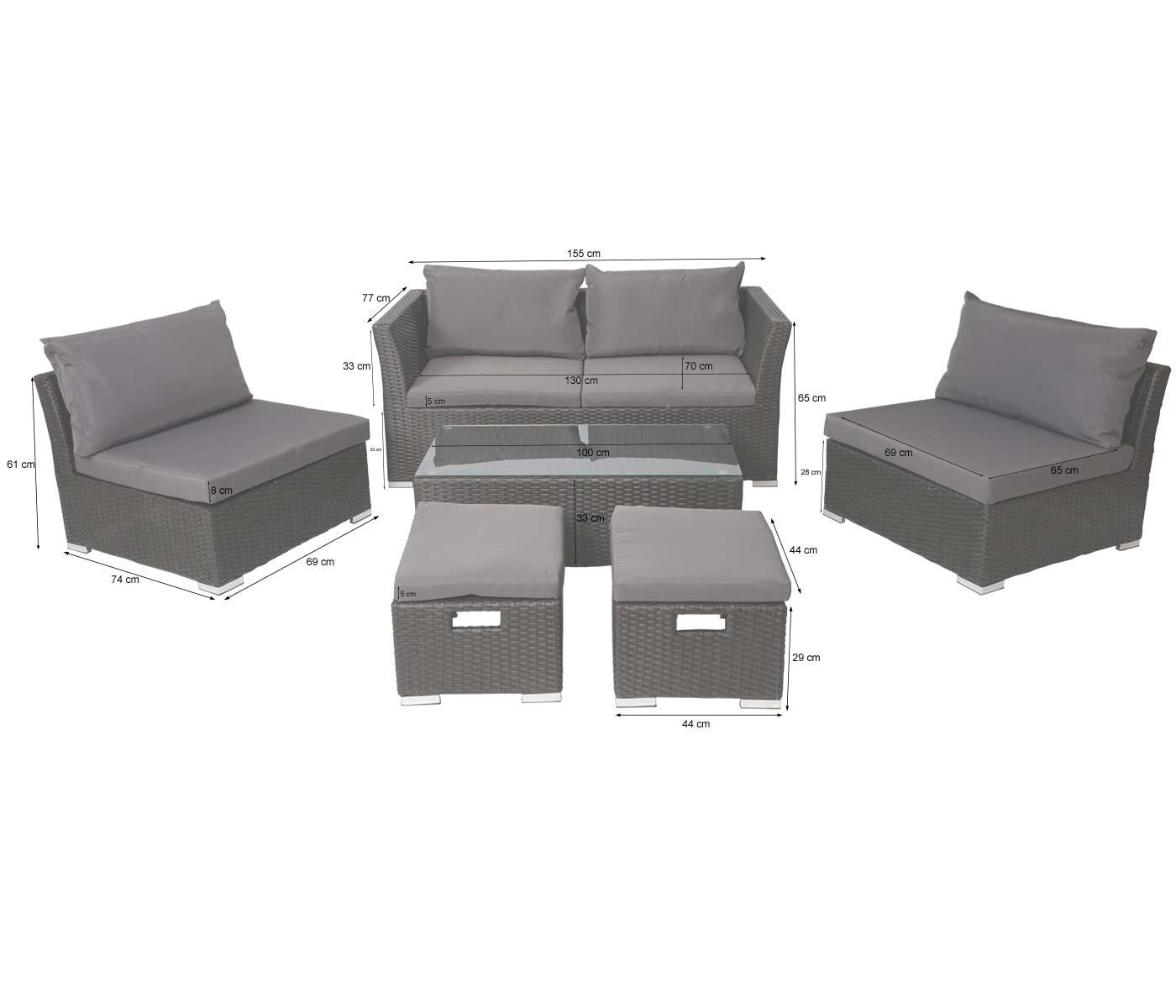 POLY-RATTAN GARNITUR Grau - Grau, Kunststoff - MCW