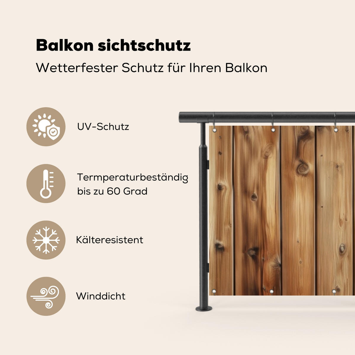 BALKON-SICHTSCHUTZ Holz - Regale - Braun - Buchefarben, Kunststoff (300/85cm) - MuchoWow