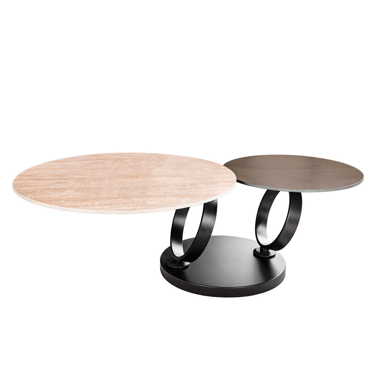 COUCHTISCH DANCING RINGS rund Natur, Braun, Bronze 80cm - Schwarz/Braun, Keramik/Metall (80/80/44cm) - riess-ambiente