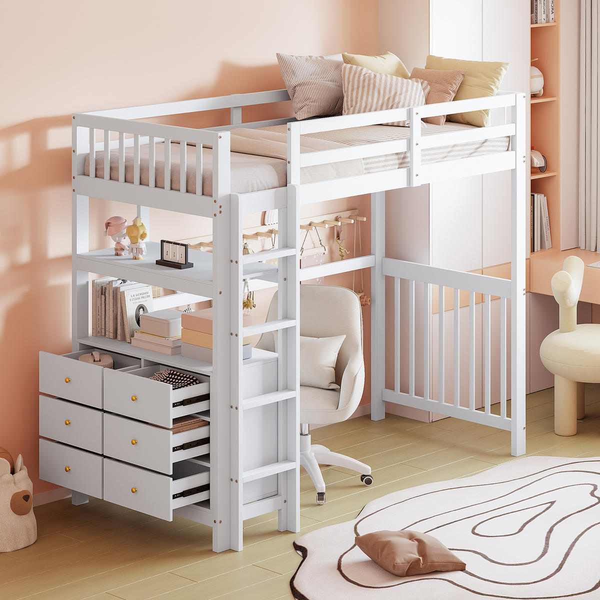 HOCHBETT 90x200 cm Schubladen Regal weiß - Weiß, Holz (90/200cm) - LEBENLANG