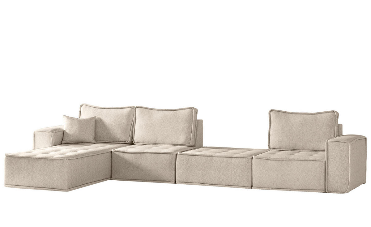 BOHOO modulare Ecke XL Hellbeige Links - Ecru, Holz (192/382cm) - Kaiser Möbel