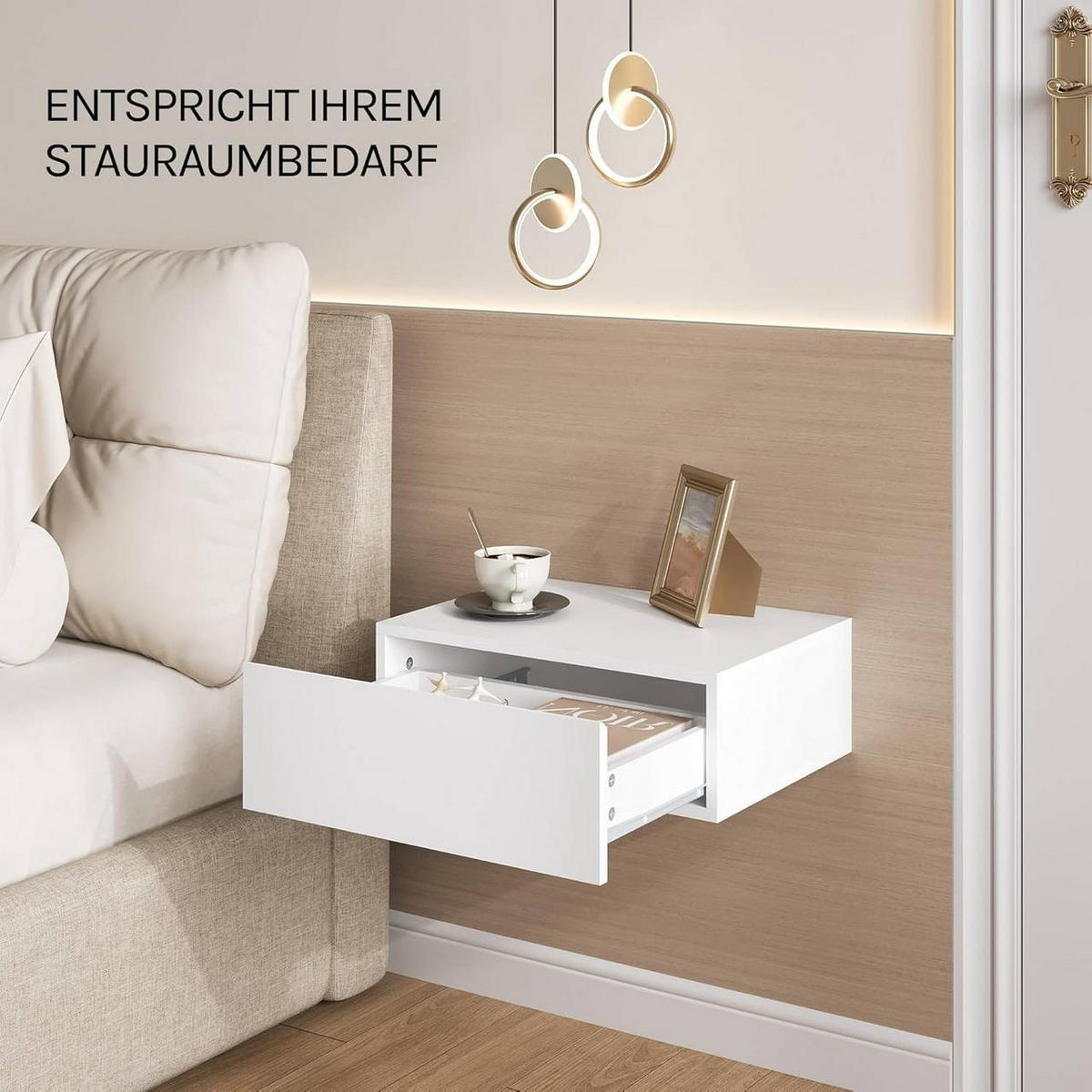 NACHTTISCH 2er Set hängend, mit Schublade, 40x30x14 cm, Weiß - Weiß, Holzwerkstoff (40/14/30cm) - Woltu