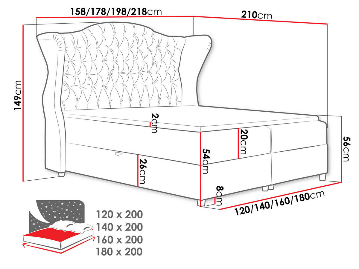 BOXBETT Livia - Schwarz, Holz (180/200cm) - MIRJAN24
