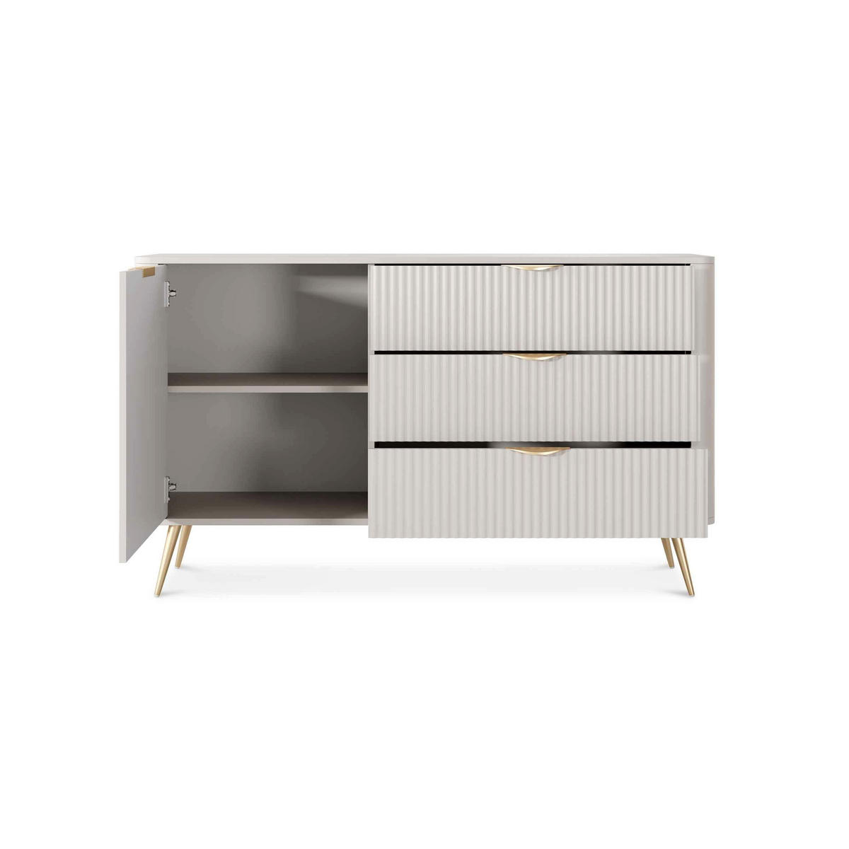 KOMMODE Laanti Beige - Hellgrau, Holzwerkstoff (138.2/81.2/38cm) - Pillovely