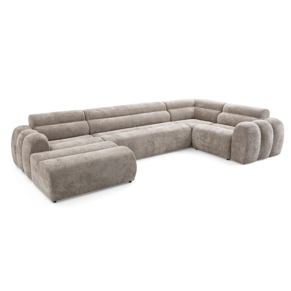 6-SITZER modulares Wohnlandschaft U XXL VEER SET 3 Rechts, 368 x 200 cm, Chenille Webstoff Beige - Beige/Schwarz, Holz/Kunststoff (200/75/368cm) - Muffo