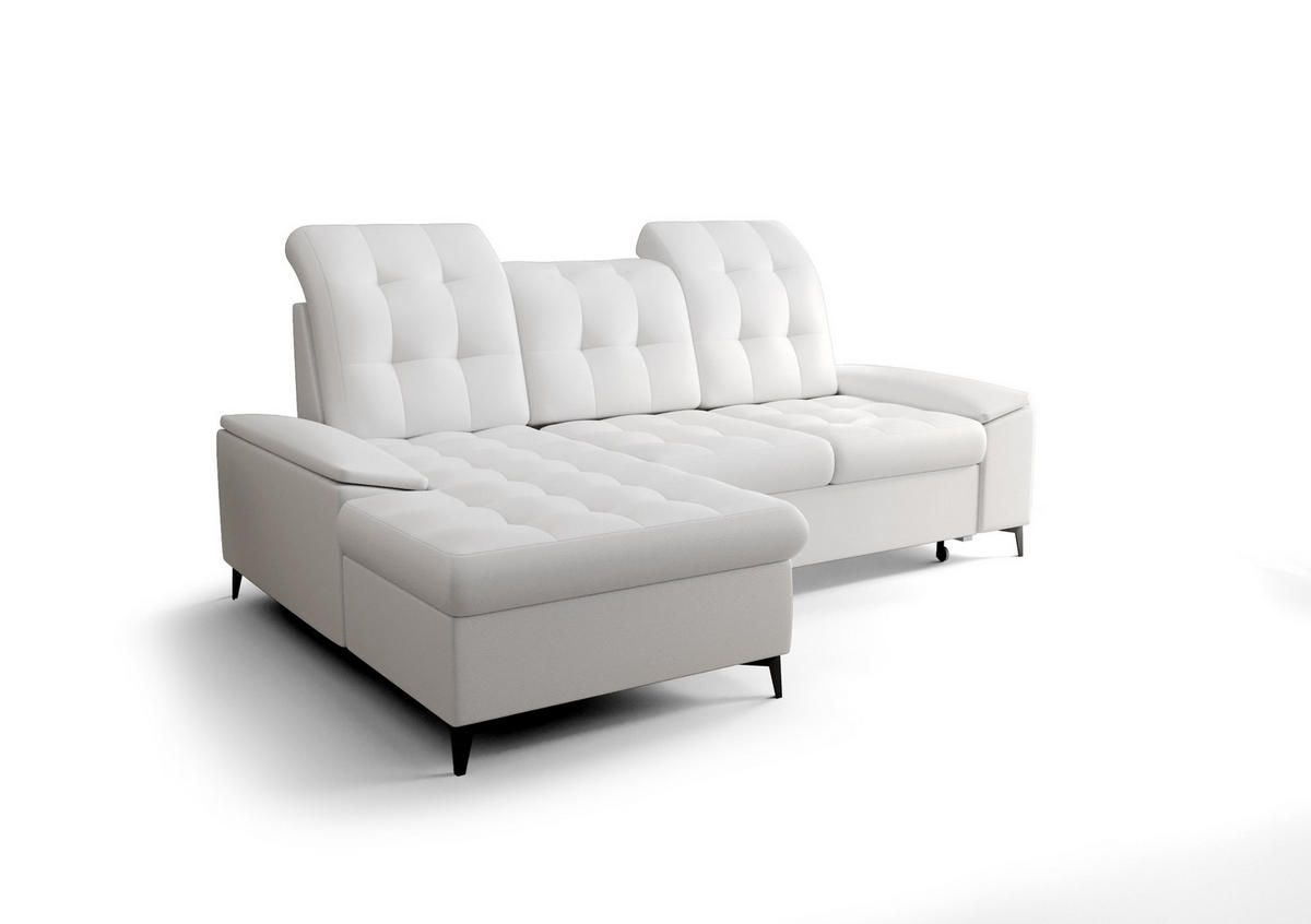 ECKSOFA KONGO RBN18, Eckcouch in L-Form mit Schlaffunktion, Farbe: Weiß, Kunstleder, Ottomane Links - Weiß, Textil (257/172cm) - O-Sofa