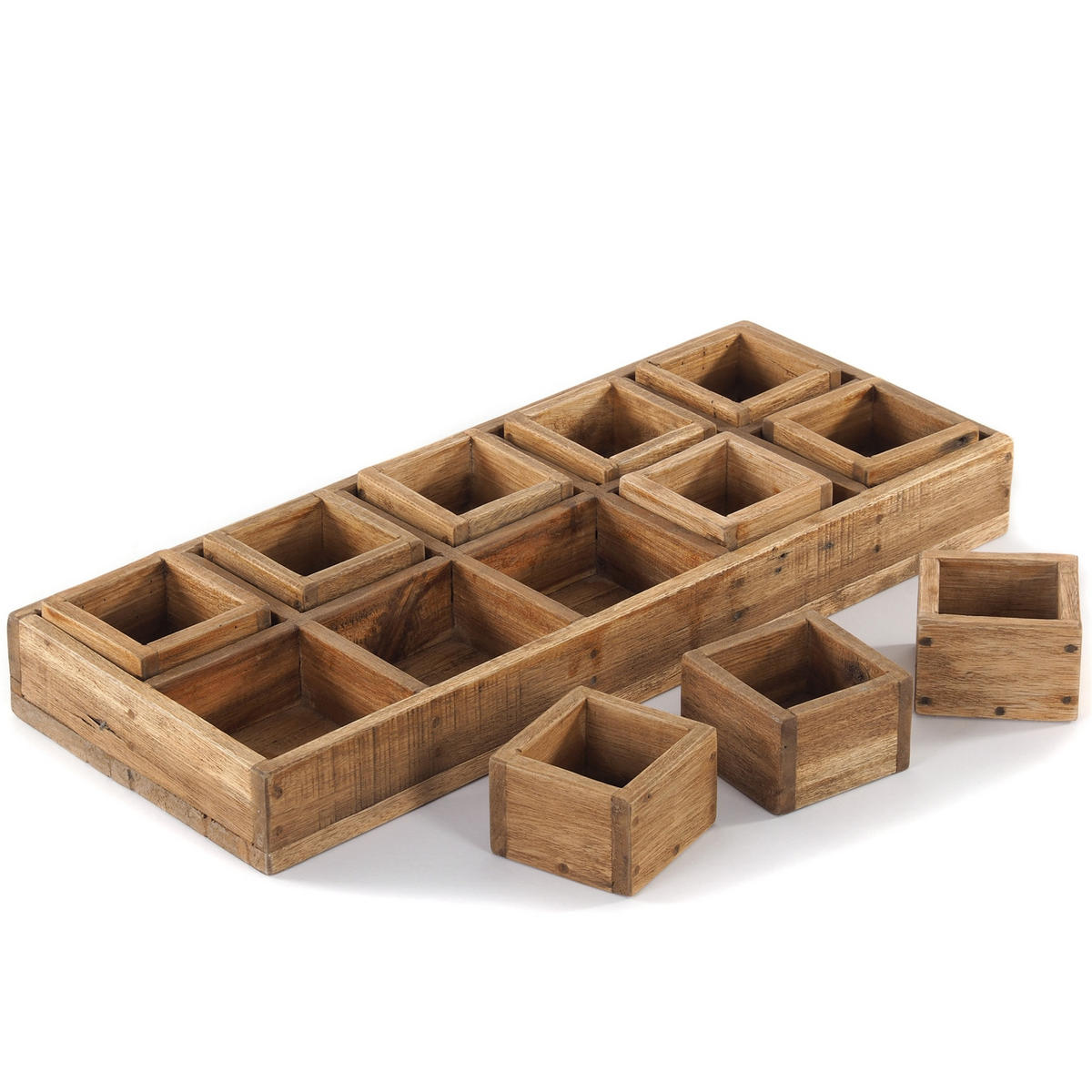KISTEN-SET Cubo II 7-tlg. Massivholz - Naturfarben, Holz (23cm) - DESIGN DELIGHTS