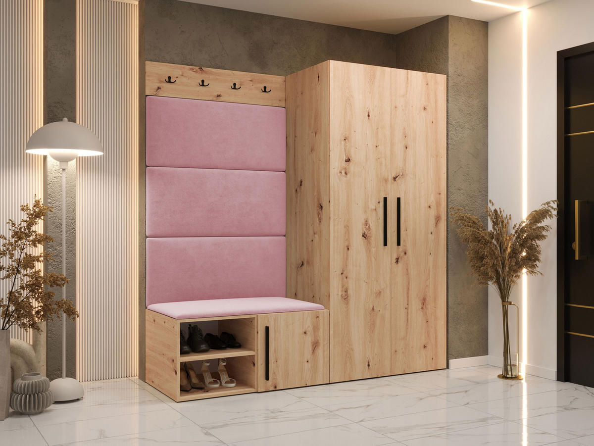 GARDEROBEN-SET Medi I - Hellrosa/Schwarz, Holzwerkstoff/Kunststoff (80/191/50cm) - MIRJAN24