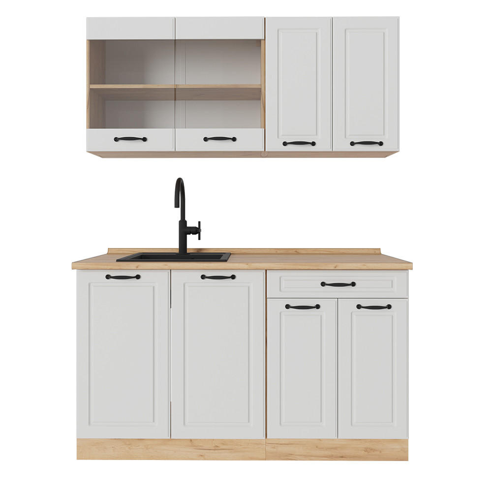 SINGLEKÜCHE R-Line Weiß Landhaus/Goldkraft Eiche 140 cm ohne Arbeitsplatte - Honigeiche/Weiß, Holzwerkstoff (140/81.6/46cm) - Vicco