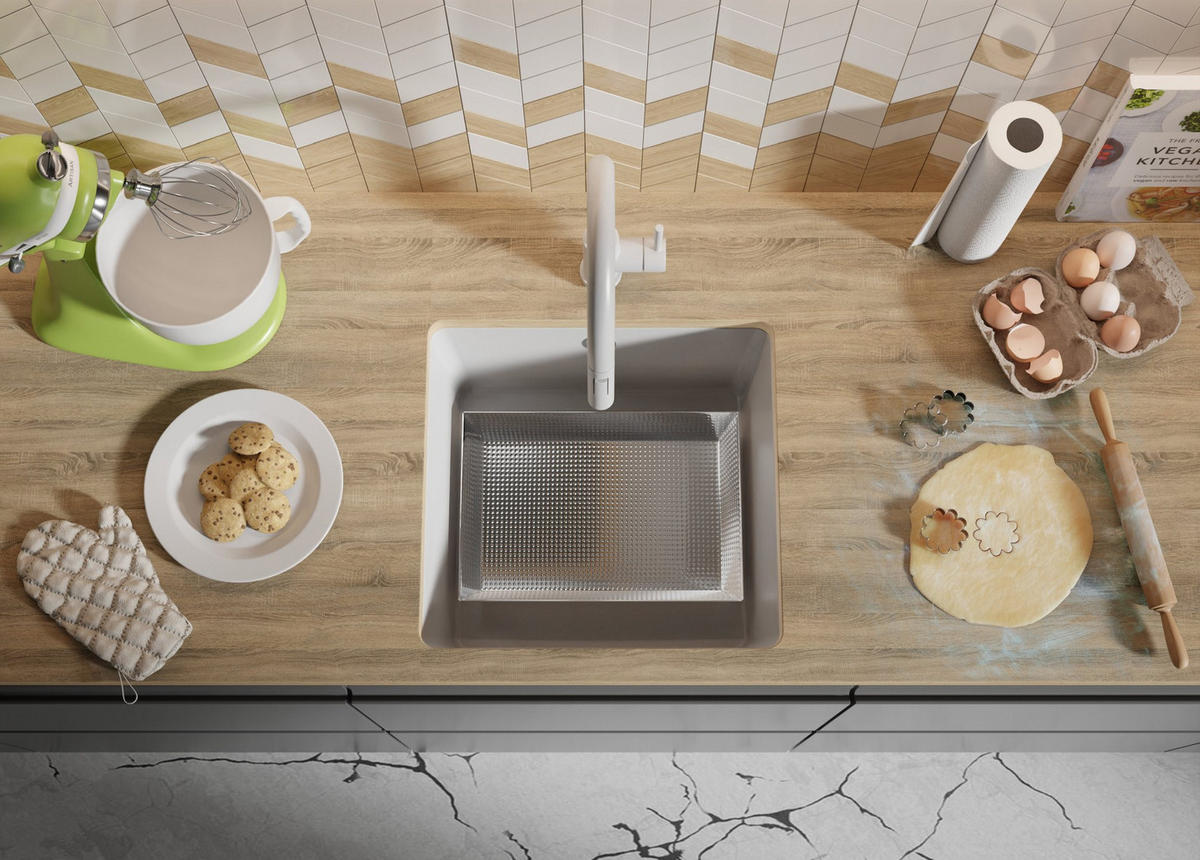 UNTERBAUSPÜLE GRANIT Venedig Easy, 2-er set Weiß 46/44 cm 1 Becken + Ablauf-Set ab 50er Unterschrank - Chromfarben/Weiß, Kunststoff (46/20/44cm) - Primagran