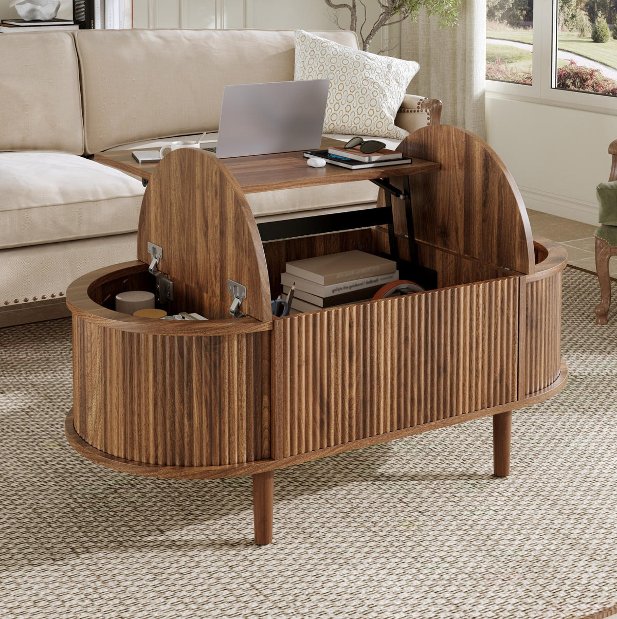 COUCHTISCH aus MDF 100x48x53,5 cm in Nussbaum mit höhenverstellbarer Tischplatte - Nussbaumfarben, Holzwerkstoff (100/48/53.5cm) - Modfu
