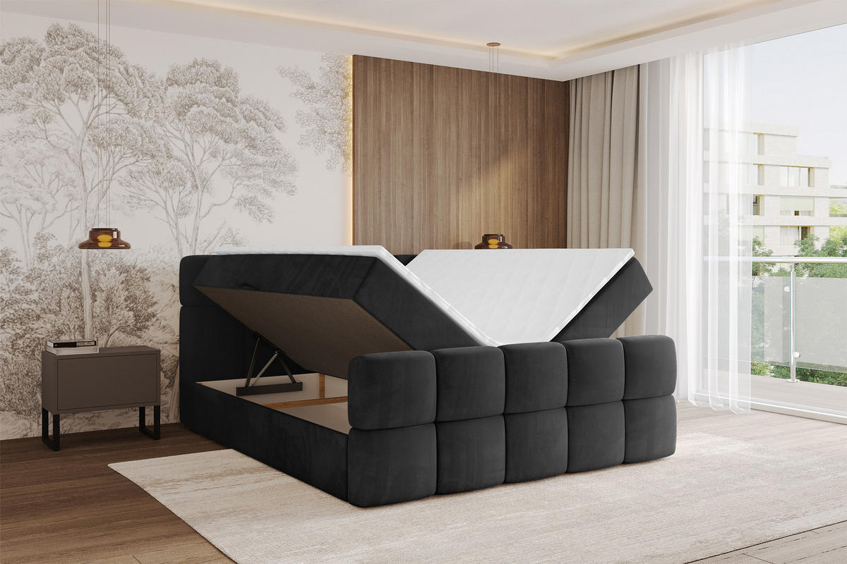 BOXBETT mit Matratze H3 - FAMA-Z - 120x200 cm Schwarz Casablanca - Schwarz, Holzwerkstoff (120/200cm) - ALTDECOR