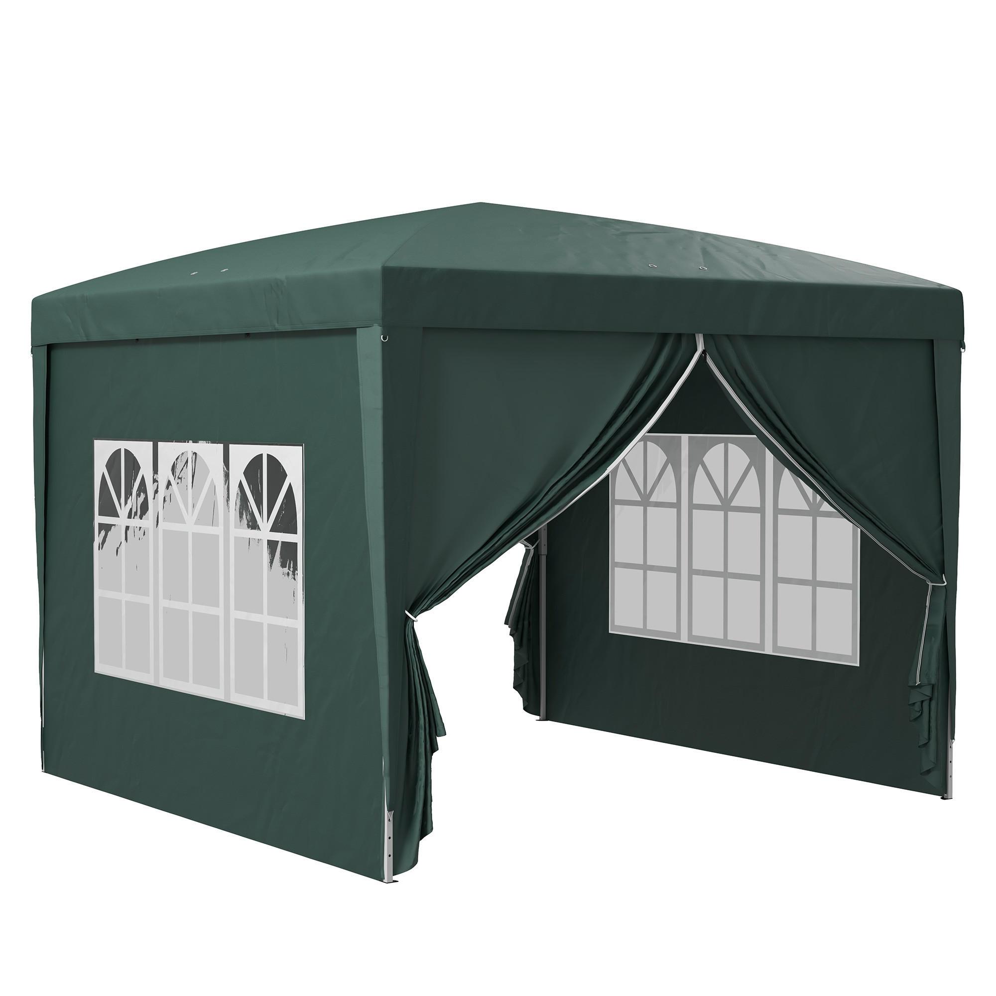 PAVILLON mit 4 Seitenwänden, Oxfordstoff, Stahl, Grün - Grün, Textil/Metall (2.95/2.58/2.95cm) - Outsunny