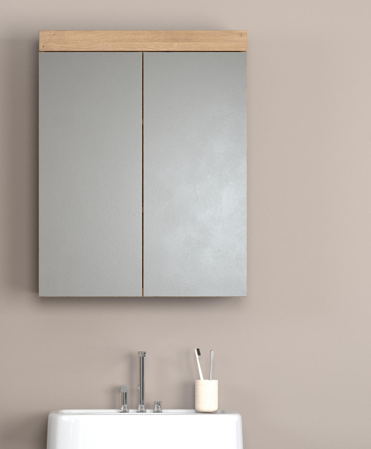SPIEGELSCHRANK Asteiche 60 x 77 cm, Badschrank 2-türig - Eichefarben, Glas/Holzwerkstoff (60/77/17cm) - Top.Furn