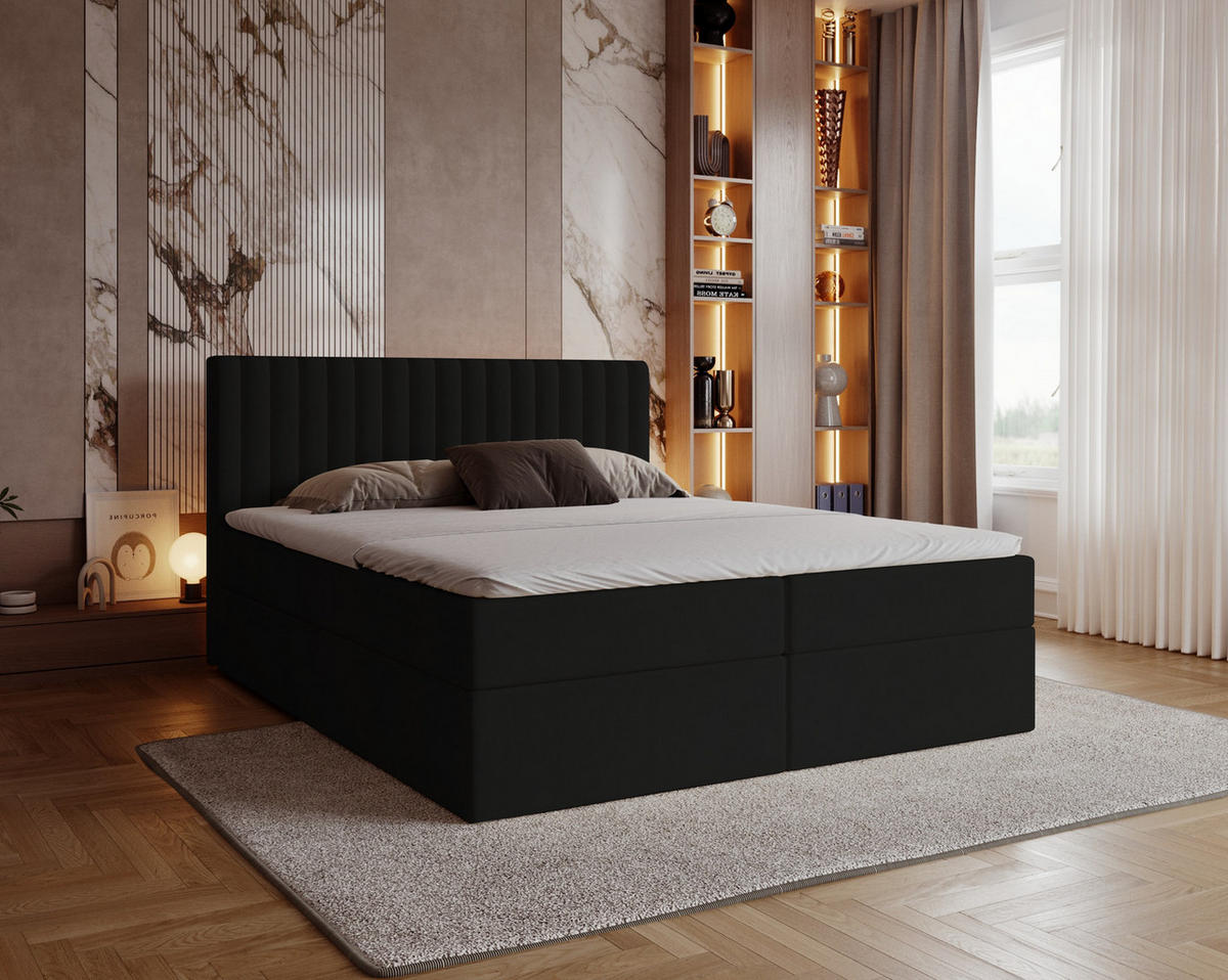 BOXSPRINGBETT 180x200 Daliro, Samt, Bettkasten, Matratze H3, Schwarz - Schwarz, Holz/Textil (180/200cm) - Emporius