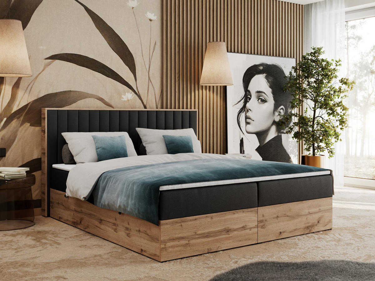 BOXBETT ALBERO 4 - 120/200 Schwarz Kunstleder - H3 - Schwarz, Holz/Textil (120/200cm) - MKS