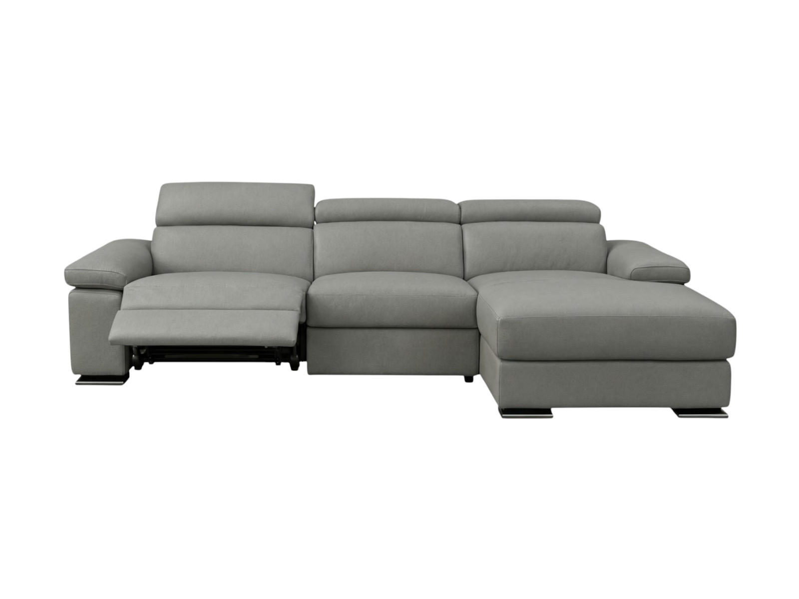 ECKSOFA Plutone Echtleder mit 1 x Relaxfunktion Perlgrau - Hellgrau, Leder/Metall (165/286cm)