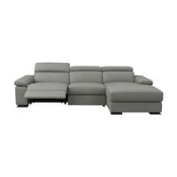 ECKSOFA Plutone Echtleder mit 1 x Relaxfunktion Perlgrau - Hellgrau, Leder/Metall (165/286cm)