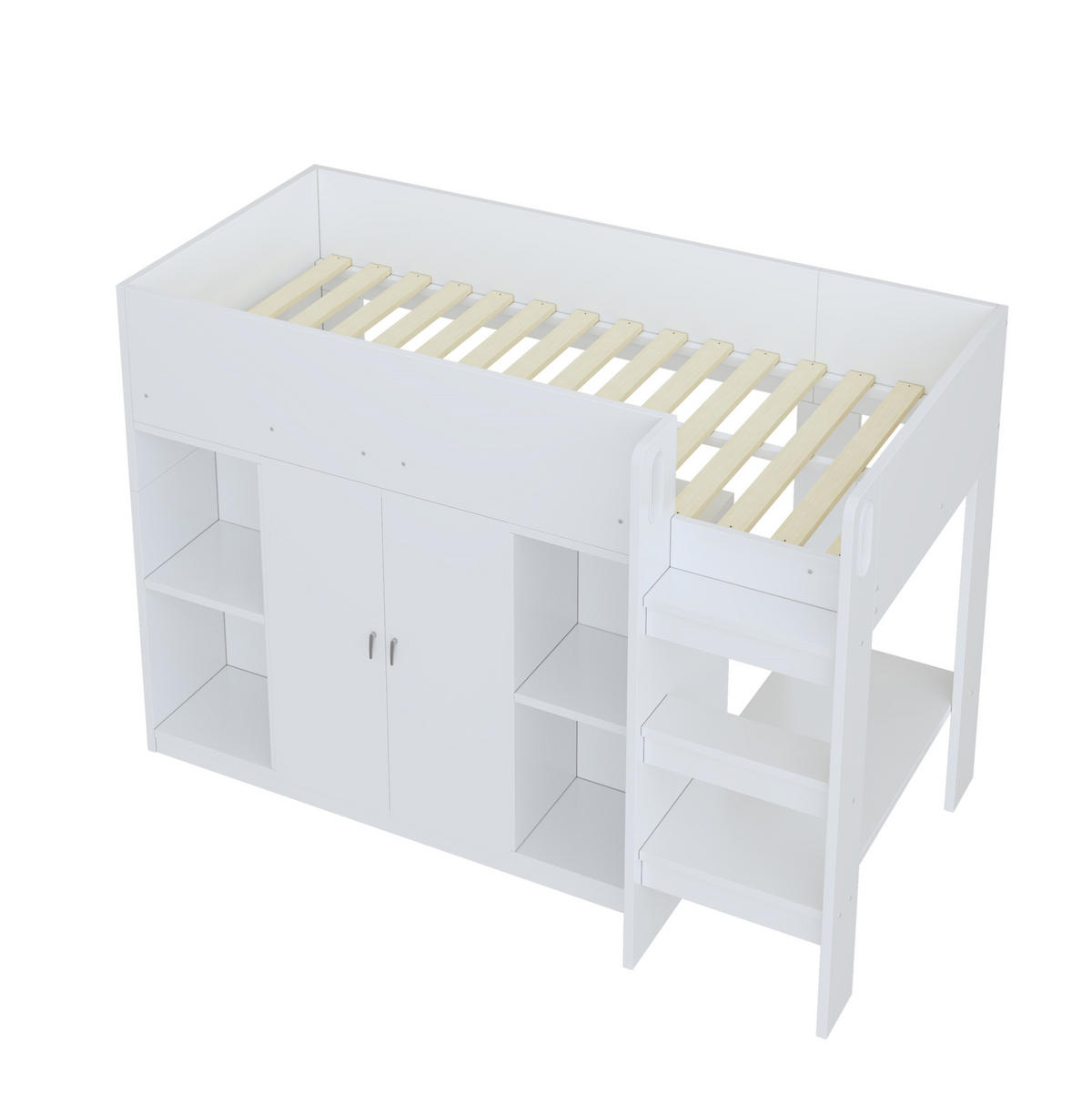 HOCHBETT 90/200 cm mit Stauraum, Schrank und Regalen in Weiß/Grau - Weiß, Holz (90/200cm) - Flora Grace