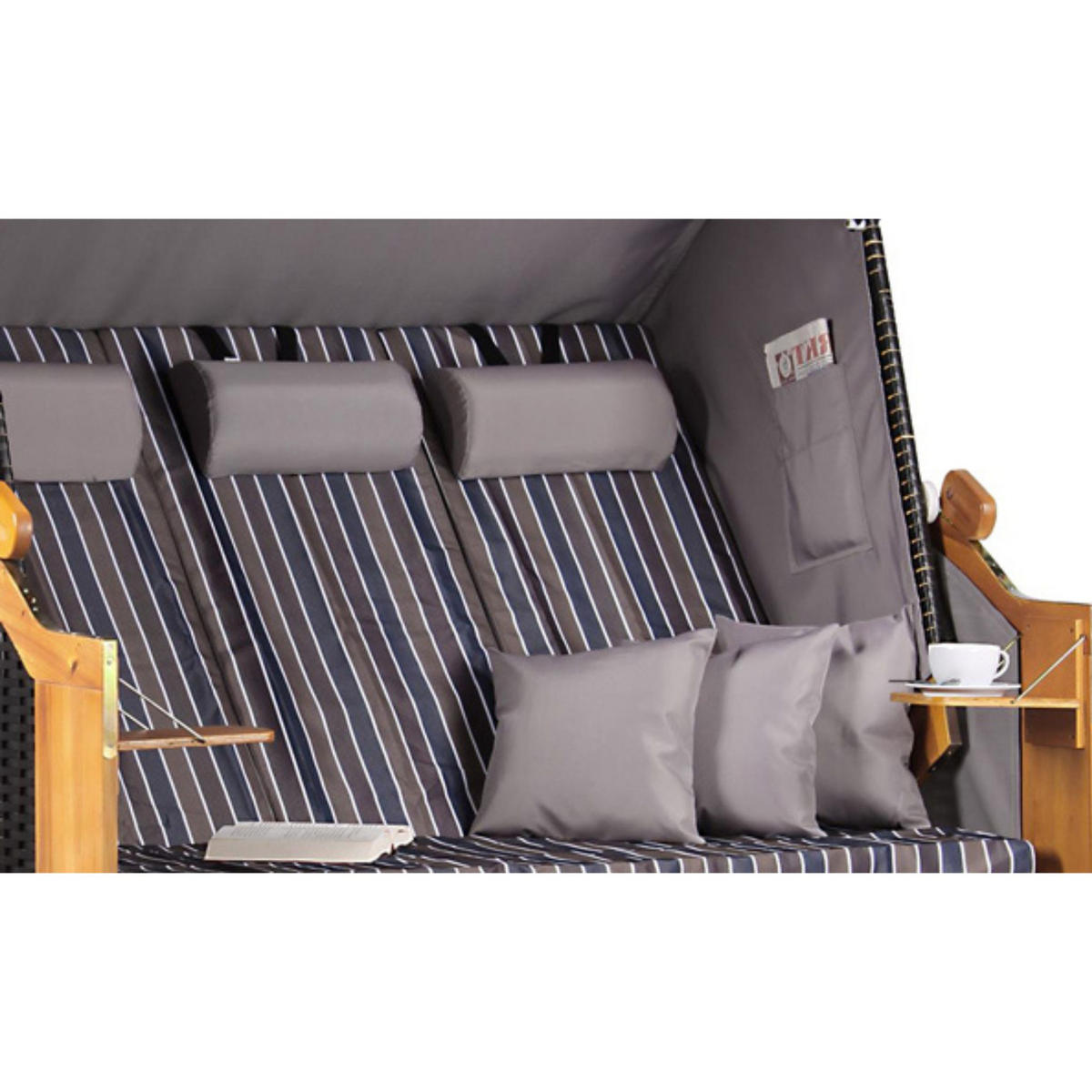 STRANDKORB XXL Ostsee 3Sitzer PE Schwarz - Schwarz/Braun, Metall (160/160/80cm) - Mr. Deko