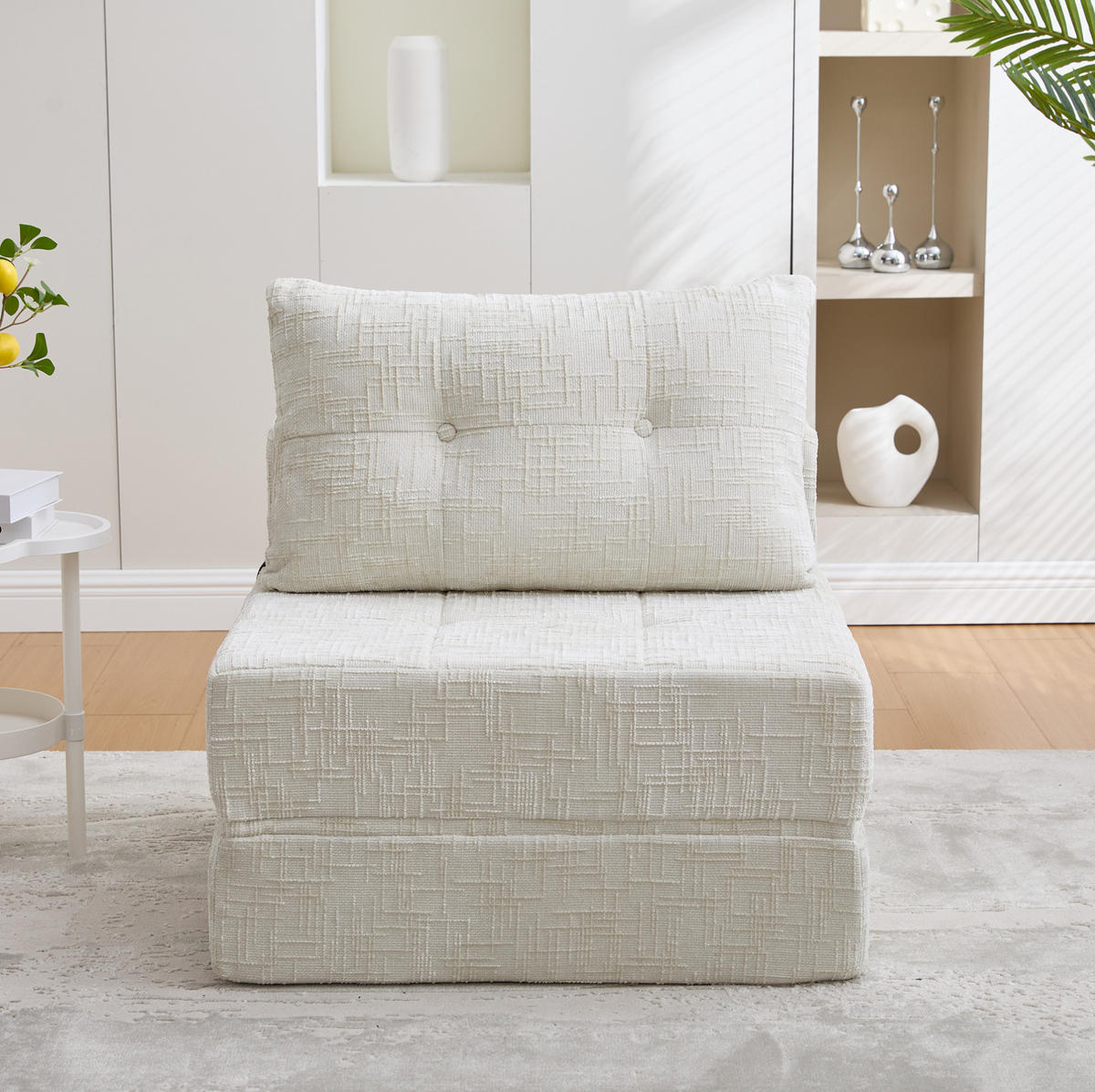 SCHLAFSESSEL klappbar 79x180 cm Chenille Beige mit Kissen - Beige, Kunststoff (79/57/79cm) - Beauniv