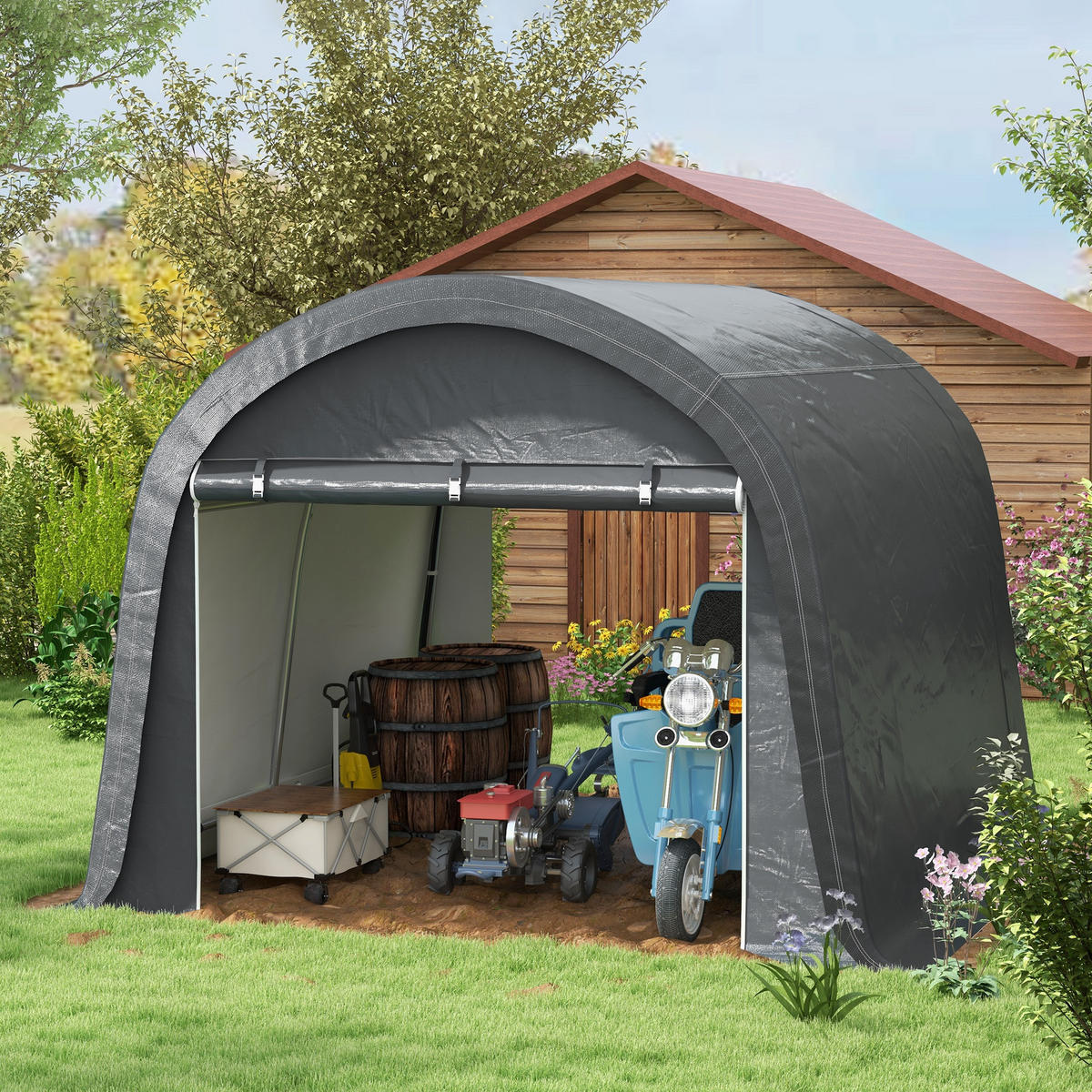LAGERZELT DE-08074 stabiler Stahlrahmen, große Türen 3x3m Grau - Grau, Metall (300/235/300cm) - ComfortXL
