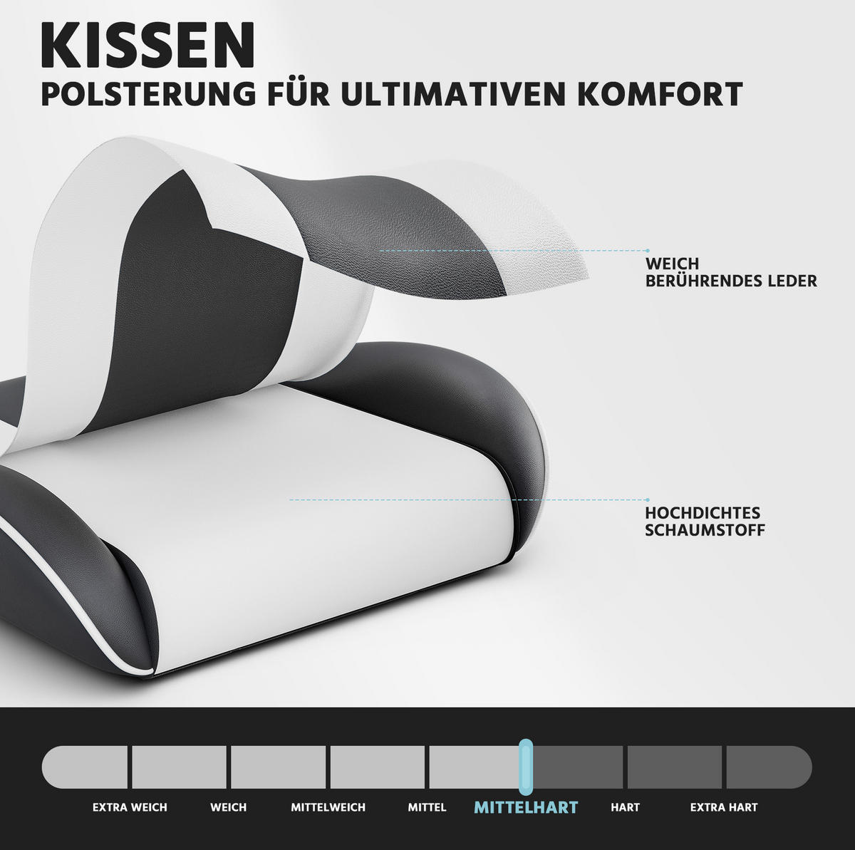 GAMINGSTUHL ergonomisch verstellbar PVC Black White - Weiß, Kunststoff (63/120.5/58.5cm) - Meubliv