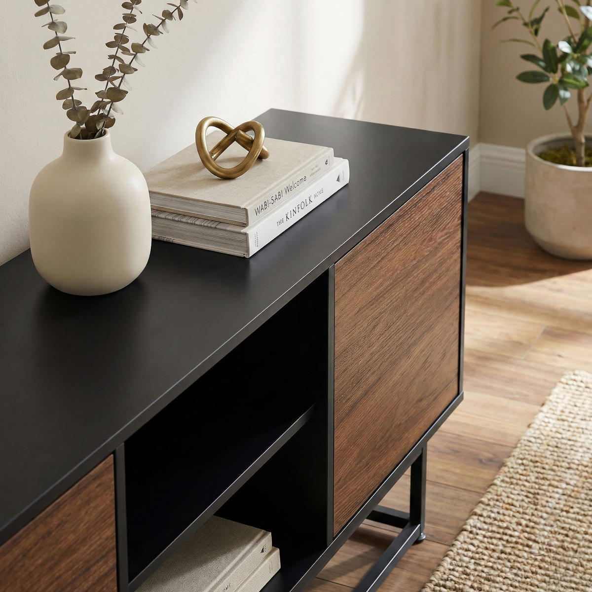 Walnussfarben/Schwarz, Holzwerkstoff/Metall (160/56.5/30cm) - [en.casa]